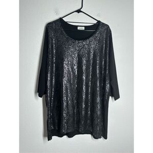 Canda Women’s Bohemian Romantic Tunic Top Silver Lace Pattern Size XL See Notes